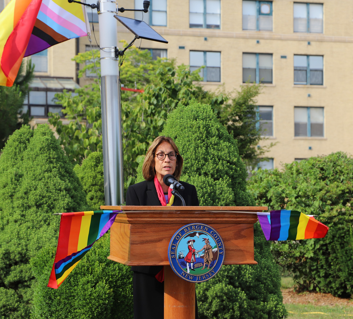 President and CEO of Bergen New Bridge Medical Center Deborah Visconi welcomes the audience and introduces the LGBTQ+ Health & Wellness Center at Bergen New Bridge Medical Center.