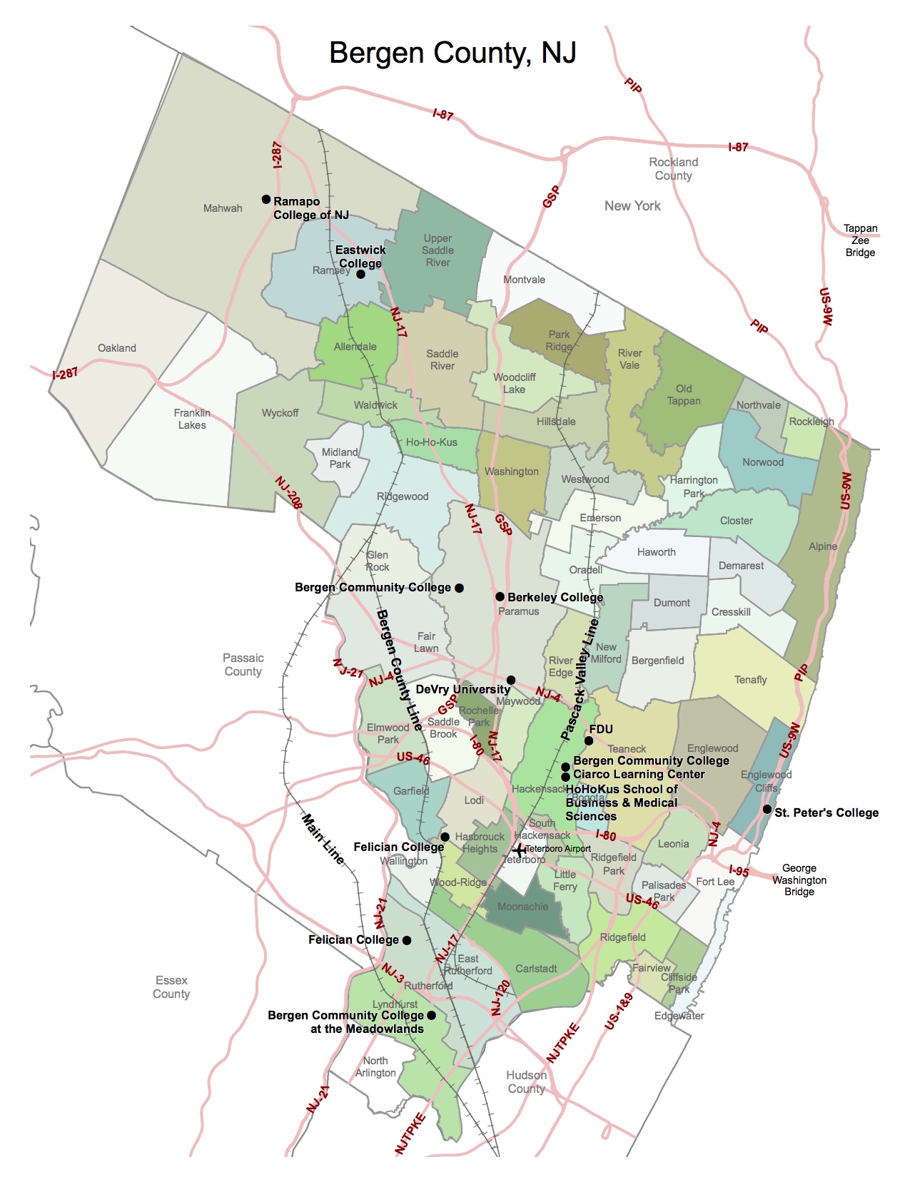 Bergen County Map of Municipalities 201302190729209913