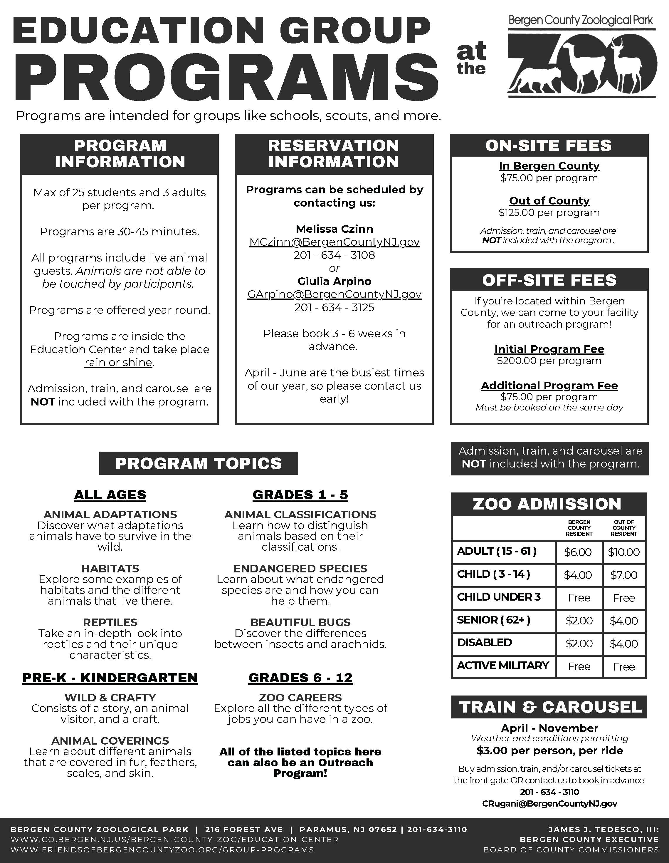zoo education group program brochure 2023 page 1