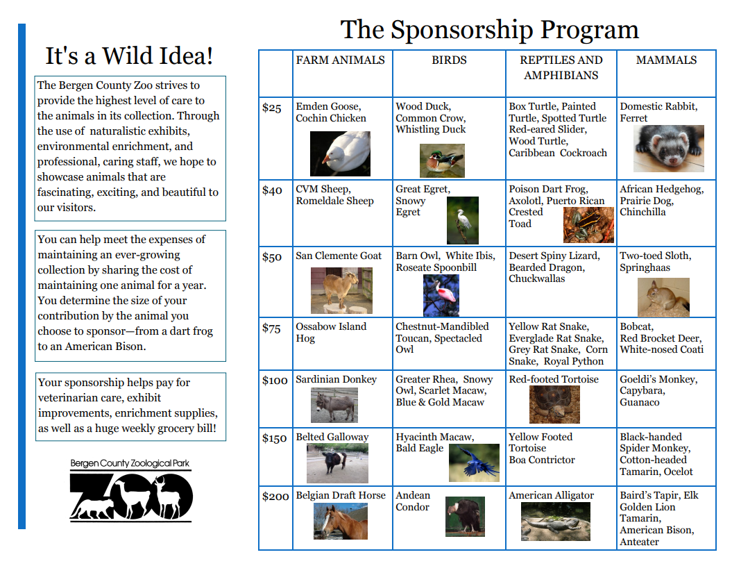 Sponsor an Animal Brochure